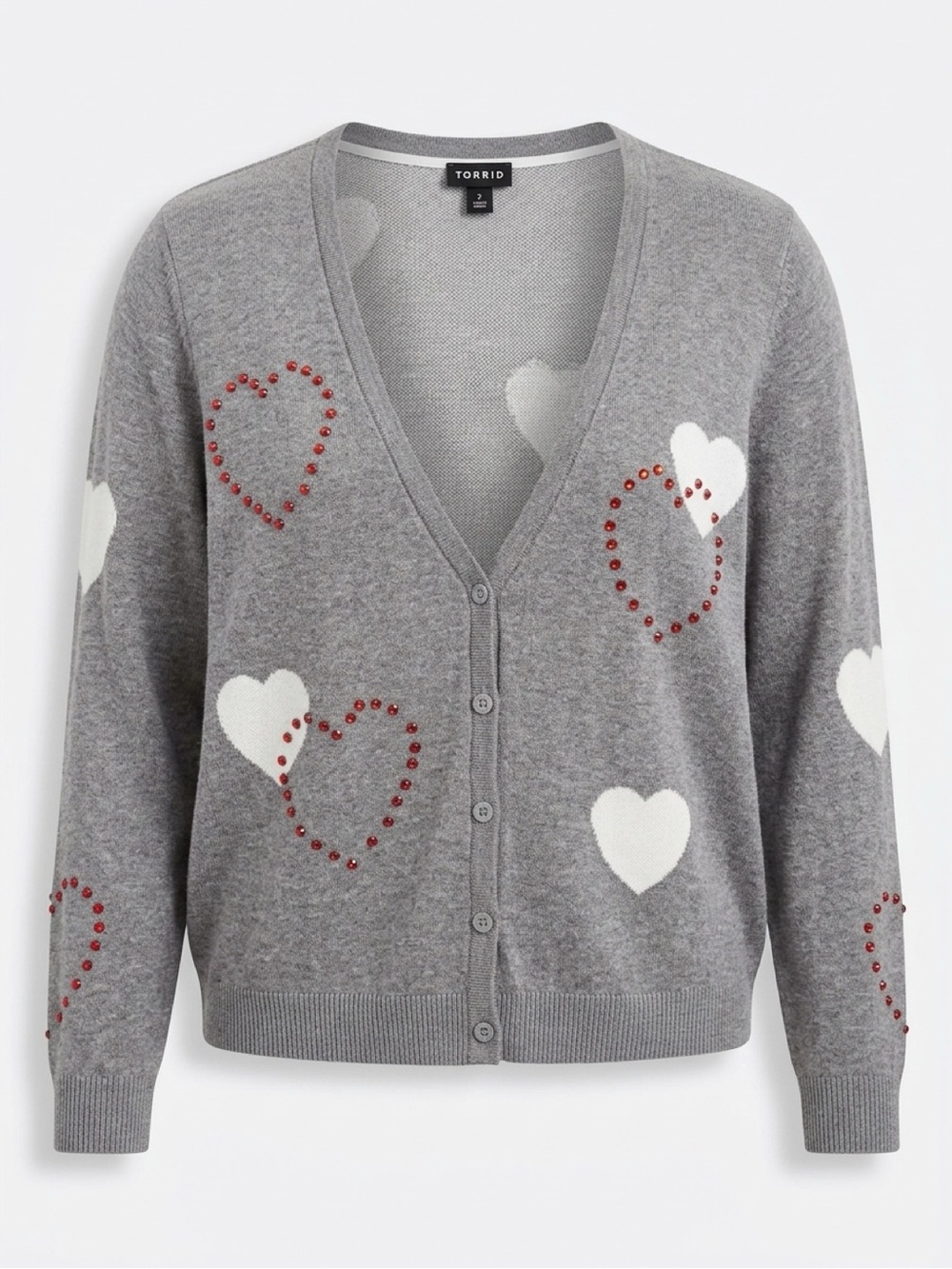 torrid Gray Heart Studded V-Neck Cardigan